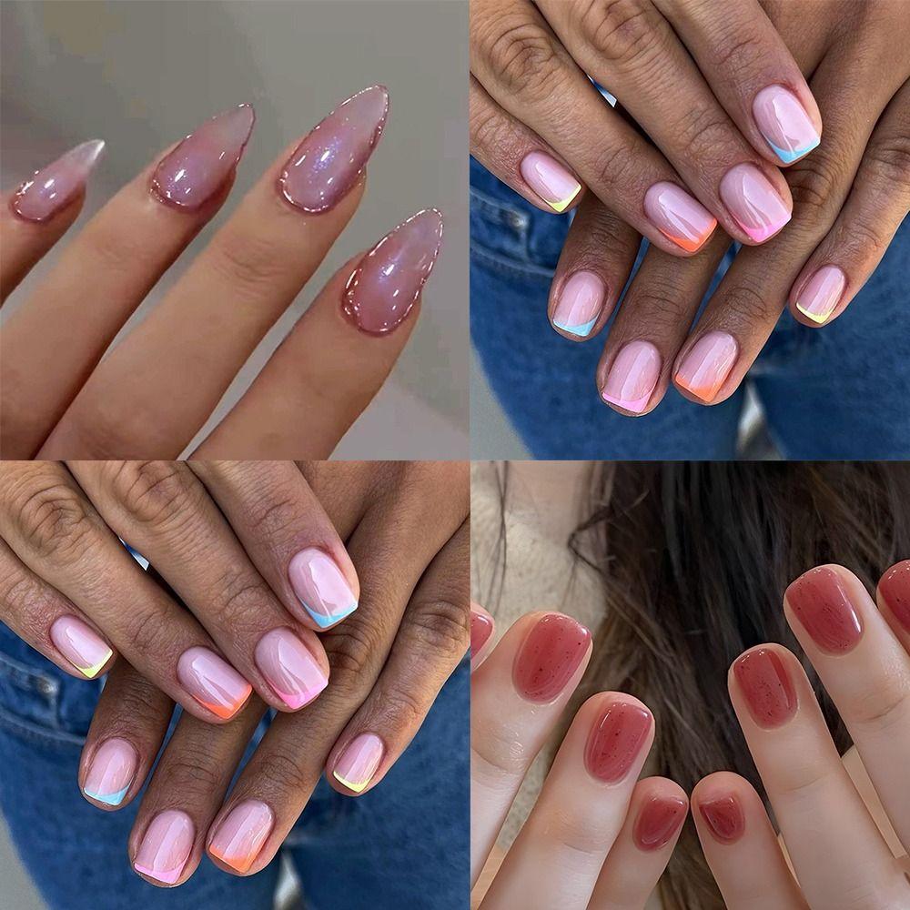 

French Fake Nials Almond Square Nail Tips Fashion False Nails DIY