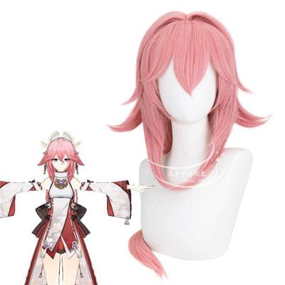 Vysoce kvalitní hra Genshin Impact Yae Miko Cosplay paruka 85 cm dlouhá růžová tepelně odolná syntetická paruka z anime + paruková čepice