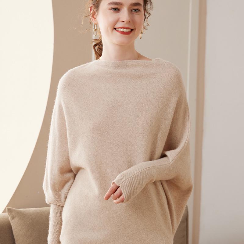 Asymmetrical One-Shoulder Batwing Sleeve Cashmere Top for Women (Spring/Autumn/Winter 2023)