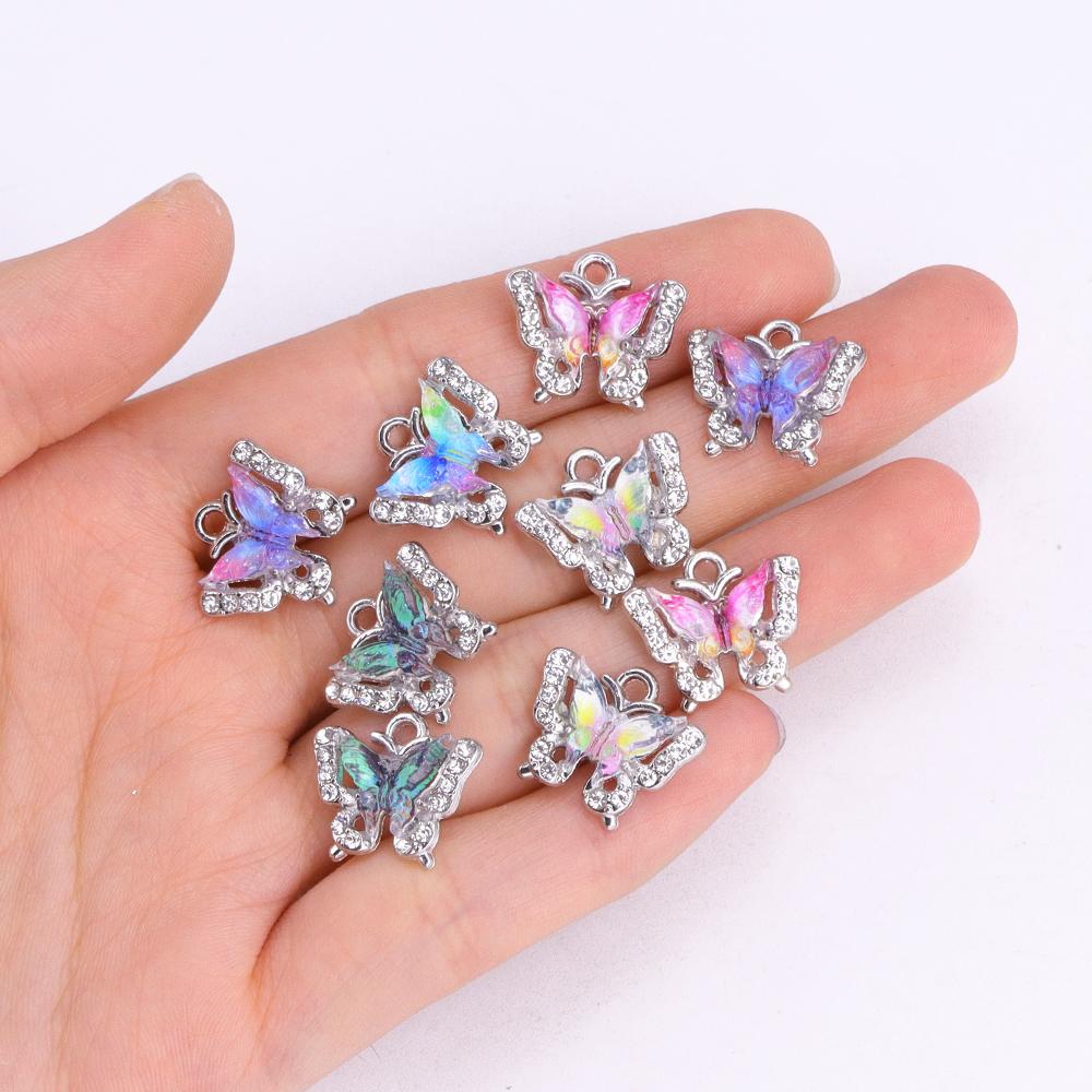 10Pcs Fashion Crystal Zircon Butterfly Pendant Women Exquisite Luxury Butterfly Charms Clavicle Necklace Jewelry DIY Accessories