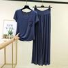 Women's Casual Summer Solid Color Base Layer Set - Round Neck, Short Sleeve, Long Pants
