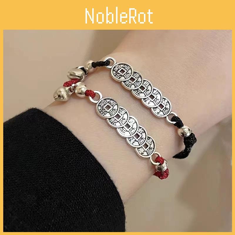 Stylish Chinese Red String Bracelet With Five Emperor Coins Plated Unisex Alloy