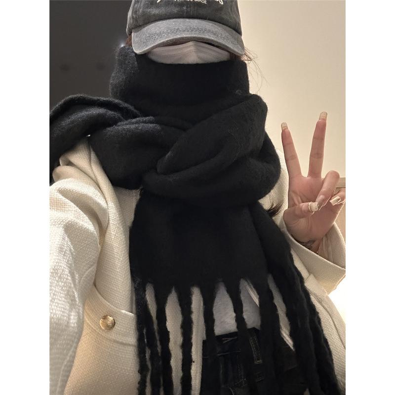 Solid Color Thickened Large Scarf Women's Autumn and Winter New Korean Version Winter Student Versatile Shawl Scarf White