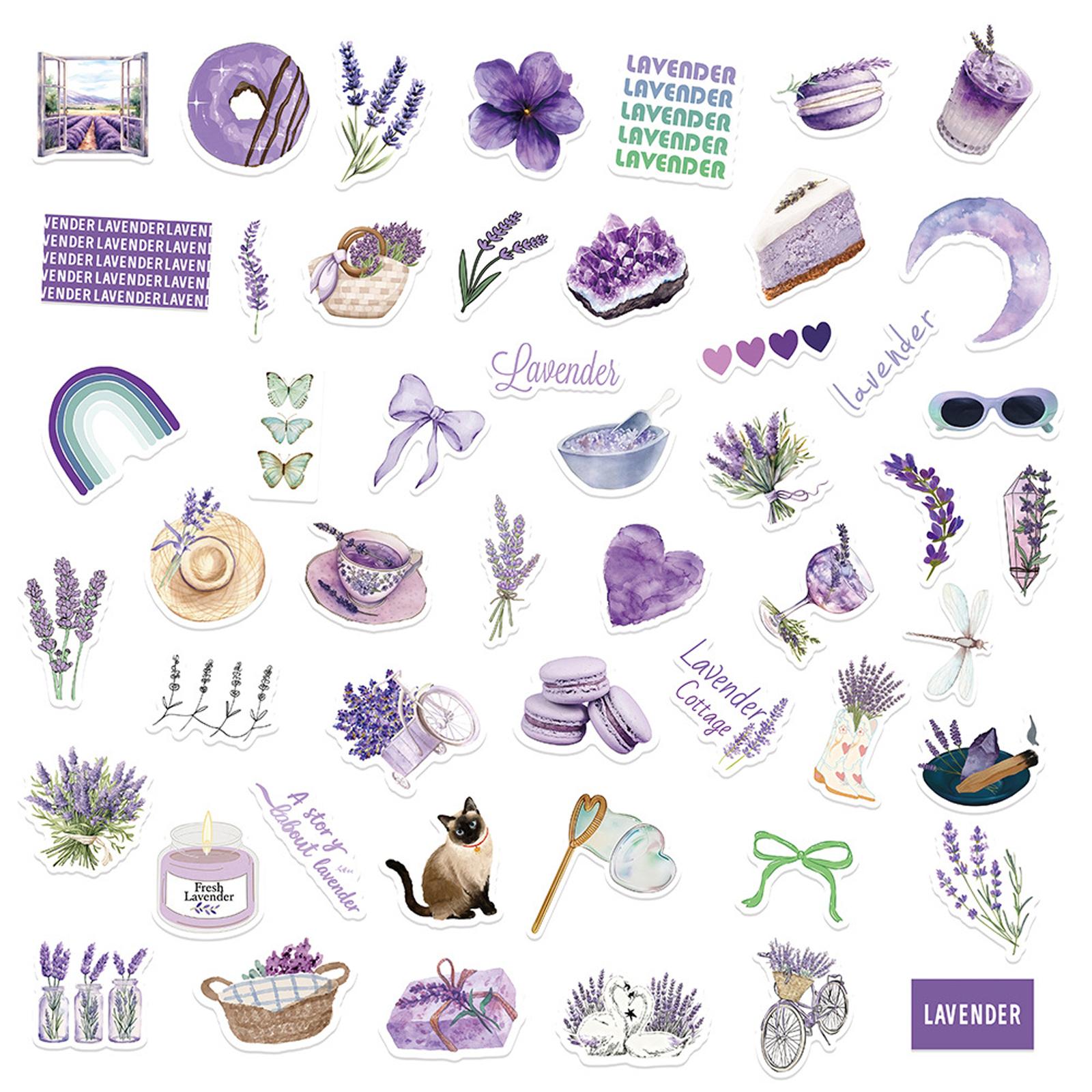 

50 Lavender Stickers For Girls Journals , Notebooks , Phone Cases , Water Bottles , And Decorations One Size