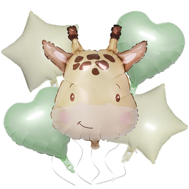 Cream Cute Wind Animal 5-Piece Set Cow Deer Red Letter Aluminum Film Balloon Set Children'S Birthday Party Decoration