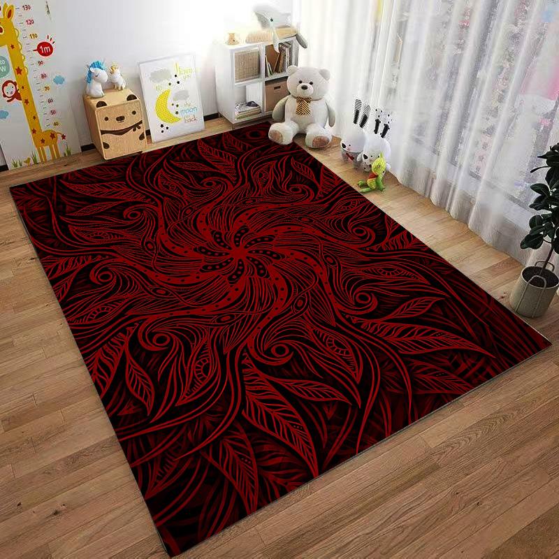 Red Black Floral Swirl Pattern Carpet for Bedroom or Living Room Decor Suitable for use as an anti-slip for living room bedroom sofas
