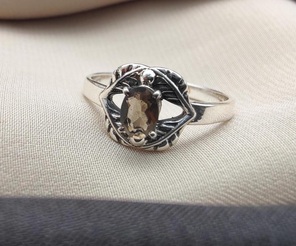 Smoky Quartz Ring: 925 Sterling Silver Boho Engagement Ring, Nature-Inspired