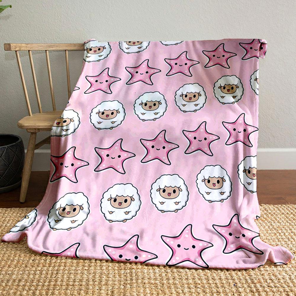 

Cute Sheep Star Pattern Pink Blanket bedroom Blanket for Livingroom Couch lunch break Soft throw for Friend s festival Gift 80cm x 120cm