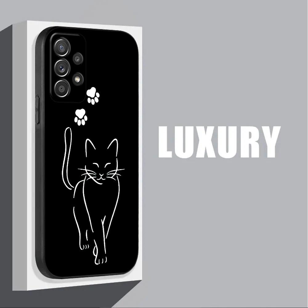 For Samsung Galaxy A56 Case A54 A52 A53 5G A36 A34 A35 A33 A32 A50 A72 A73 A26 A25 A16 Cute Black Cat Line Phone Case Soft Cover