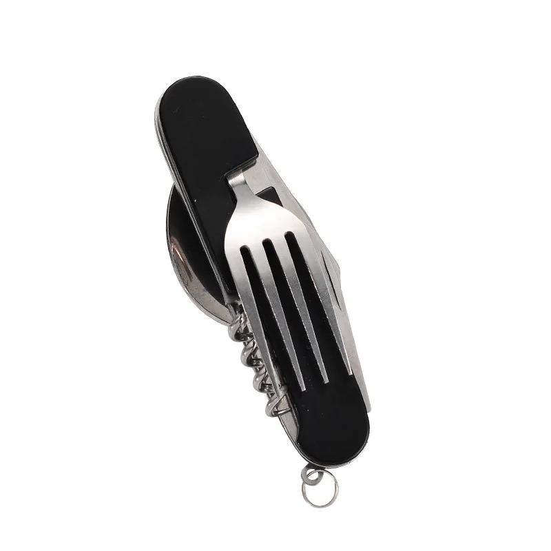4 In 1 Folding Tableware Detachable Camping Utensils Stainless Steel Knife Fork Spoon Opener Portable Outdoor Travel Cutlery
