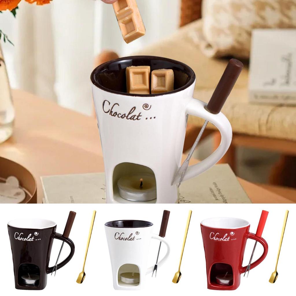 Chocolate Sweet Fondue Cup Caramel Cheese Marshmallows Heating Mug for Party Creative Coffee Mug With Fork for Date Night