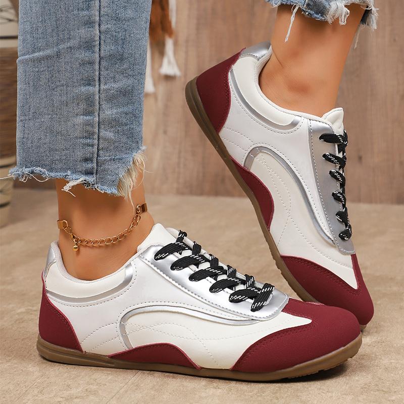 

Fashion Contrast Color Patchwork Flat Sneakers for Women Lightweight Non Slip Sports Shoes Woman Round Toe Lace Up Fashion Running Shoes 36
