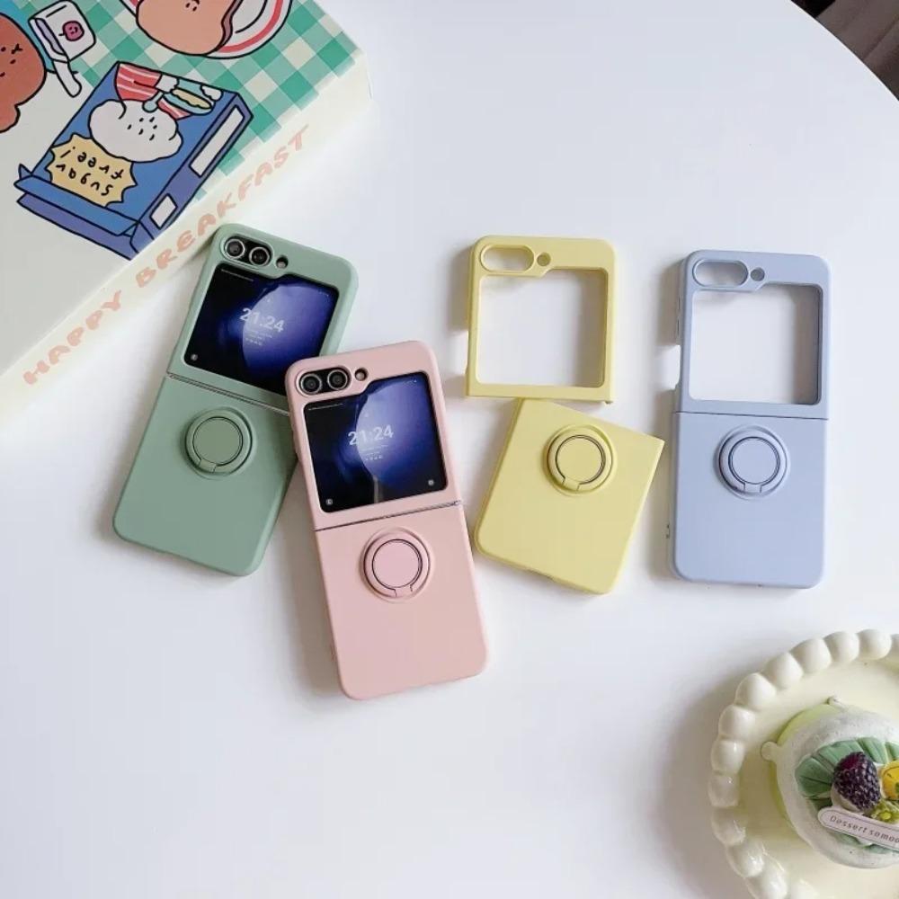 High Quality Soft Liquid Silicone Fold Phone Case for Samsung Z Flip 7 6 5 4 Shockproof Candy Color Ring Holder Cover