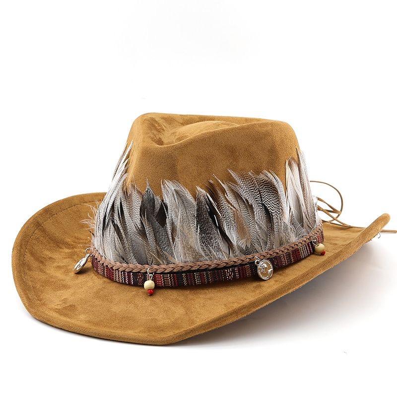 New Arrival Retro Fedora Hat With Feather Decoration Ethnic Jazz Style British Fashion Unisex Upturned Brim Cowboy Hat