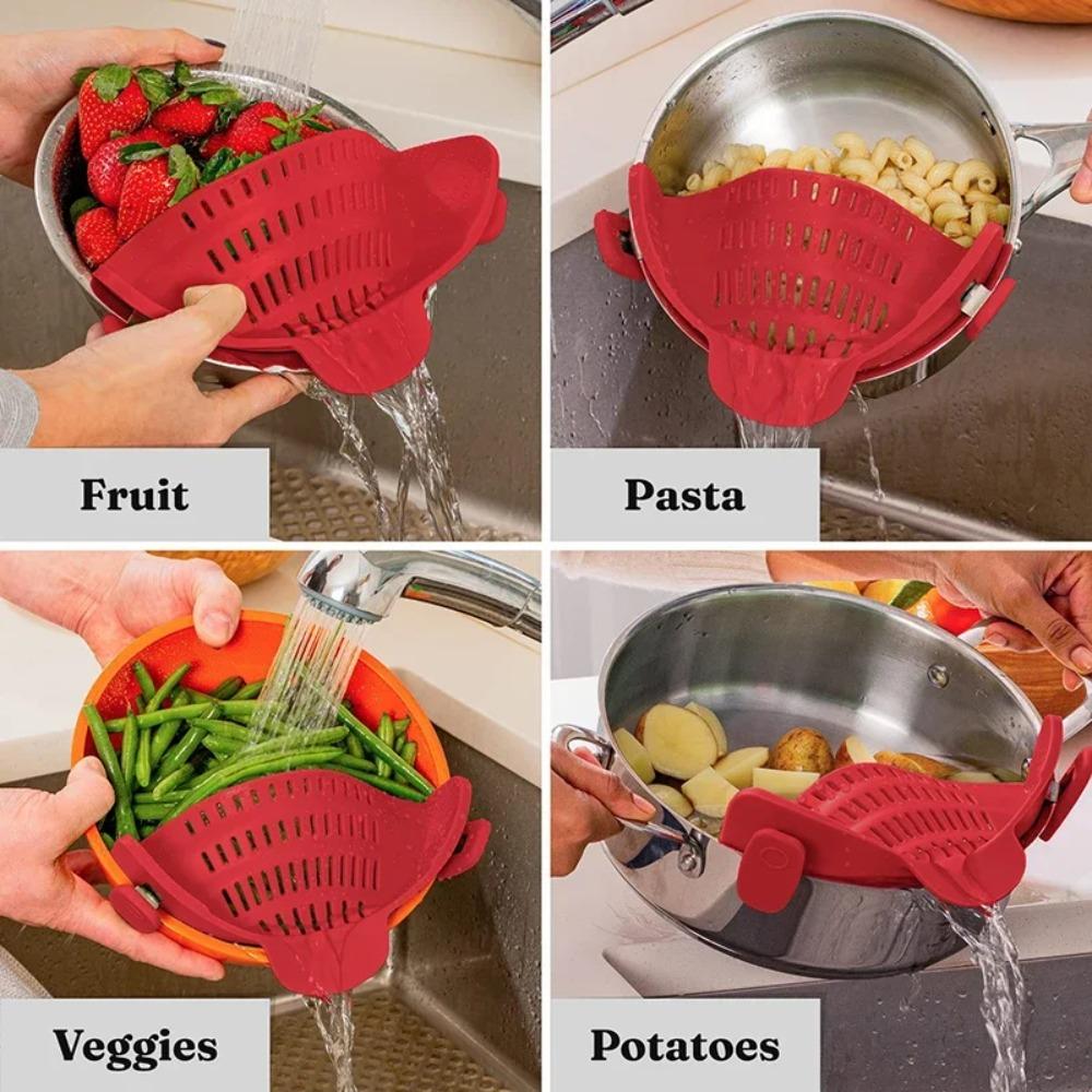 Universal Silicone Pot Strainer Clip-On Anti-Spill Food Grade Fruit Colander for Pasta Vegetables - Kitchen Essential