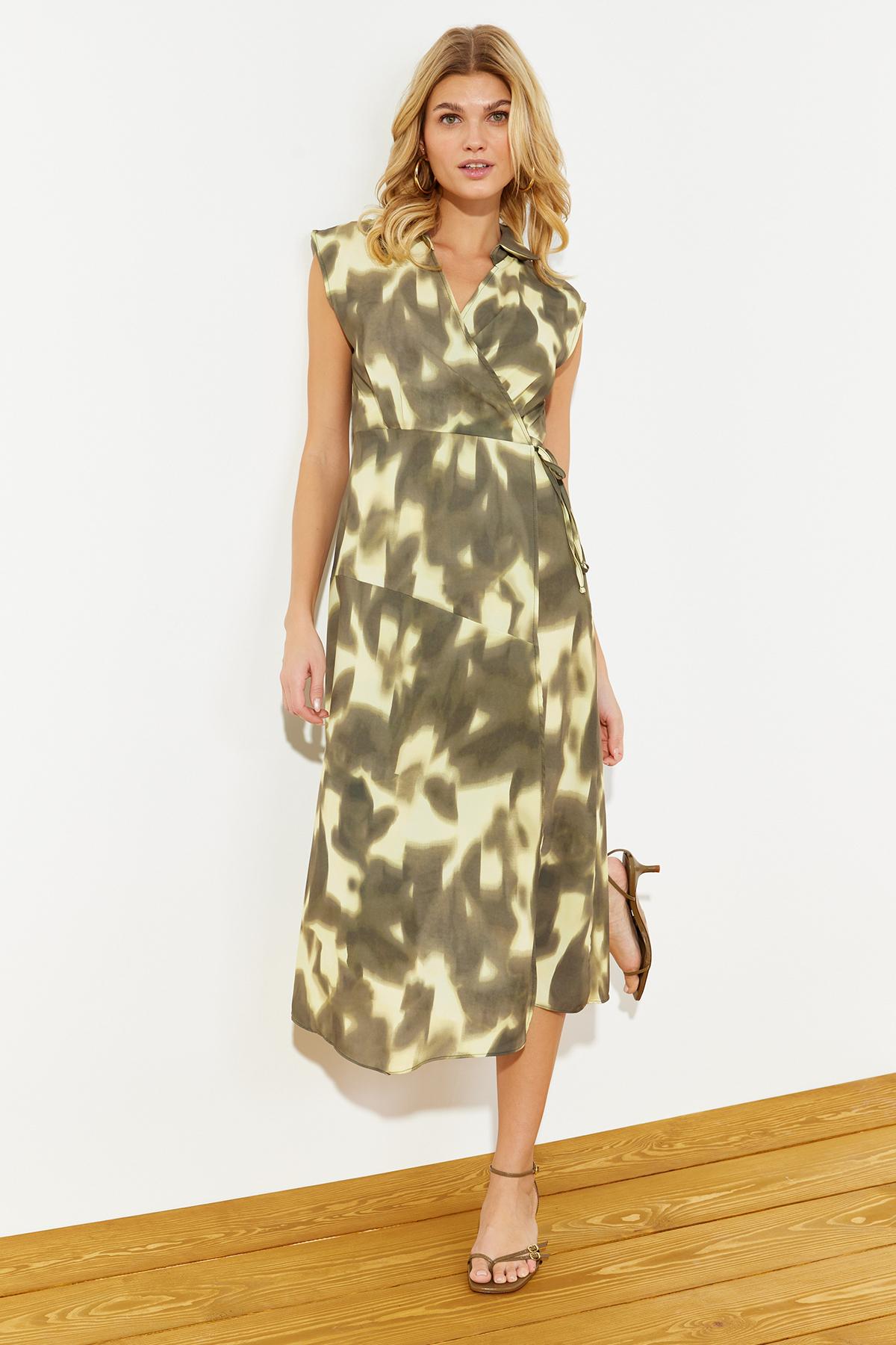 

Женское платье, новый сезон, модное разноцветное двубортное тканое платье миди с абстрактным рисунком