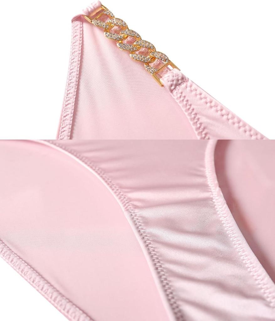 NICE SELECTION Sexy Satin-Dessous mit Kette und Strings Damen Schritt, Slips, (M, SCHWARZ)