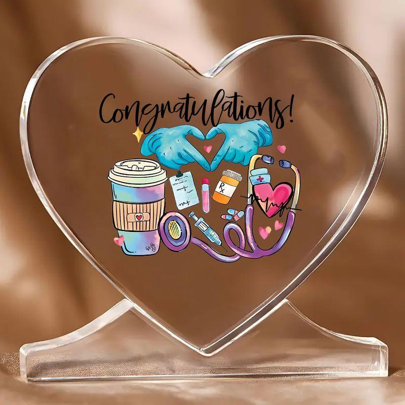 

Heartfelt Nurse Appreciation Gift - Acrylic Heart Plaque with Congratulations! Design, Healthcare Professional Thank You Present, Ideal for Nurse 10.9*10.4cm
