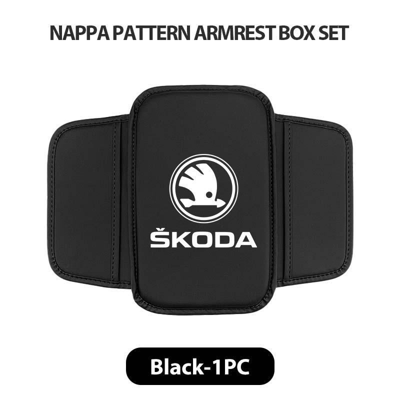 NAWR1 Leather Car Armrest Box Pad Central Arm Rest Storage Pocket Protective Cover For Skoda Kamiq Karoq Octavia 2 3 Rapid Scala Kami
