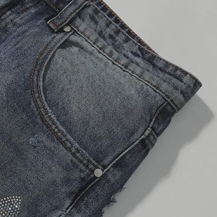 WHO DECIDES WAR Pánské lehce luxusní jarně/letní volné džíny s diamantovým vzorem