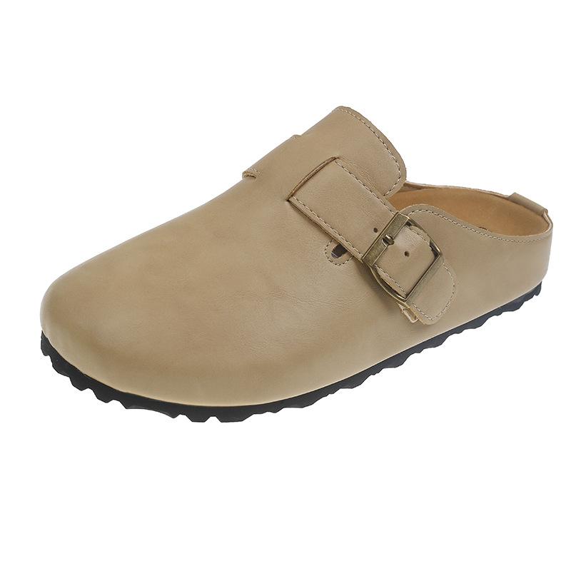 Baotou half slippers women's outer wear 2025 spring new fashionable versatile leather surface one pedal thick-soled Birkencool slippers