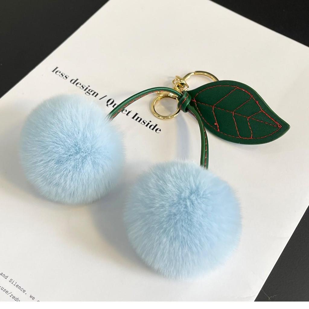 Faux Mink Rabbit Fur Cherry Keychain Pendant - Plush, Creative Korean Gift