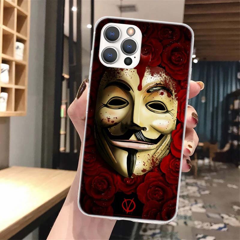 Anonymous V for Vendetta Mask Soft Phone Case For iPhone 17 Air 16 16E 15 14 Plus 13 Mini 12 11 Pro Max X XR XS 7 8 + SE 2020 Pa