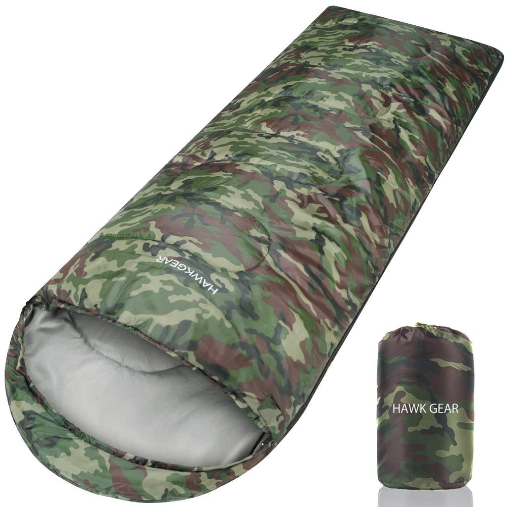 HAWK GEAR Sleeping Bag, Simple Waterproof, All-Season, Camouflage, for Camping and Outdoor Use