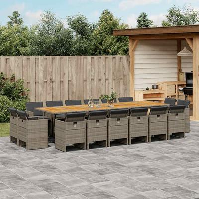 Vidaxl 17-Cz. Garden Furniture Set With Cushions, Grey, PE Rattan