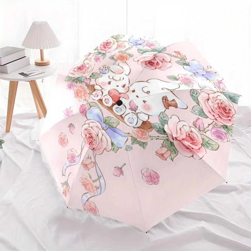 1pc Love Flowers & Bunnies Fully Automatic Folding Portable Umbrella, 8 Iron Frames, Three-Fold Design, Suitable for All Seasons, Suitable f