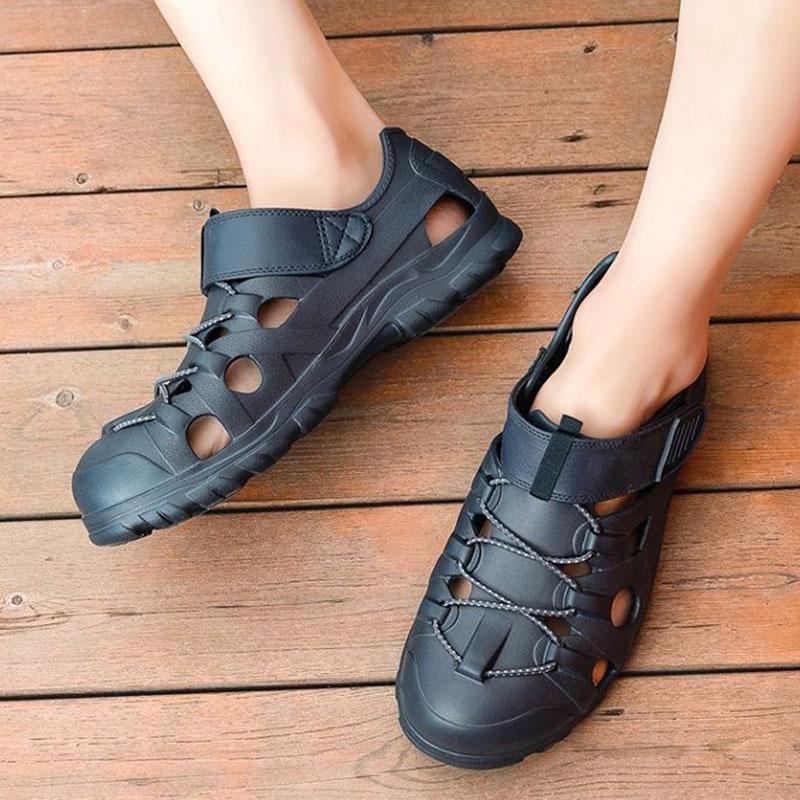 WTEMPO Herren Sommer Watsandalen Sommer Aushöhlen Einfarbig Bindung Weiche Sohle Atmungsaktiv Deodorant Rutschfest Wasserdicht Lässige Sport-Strandschuhe