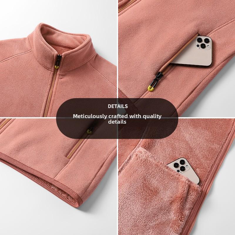 Aoli Velvet Autumn Winter Fleece Lined Thickened Double-Sided Warm Stand Collar Cardigan Sweatshirt Jacket Fleece Couple Men Women Top