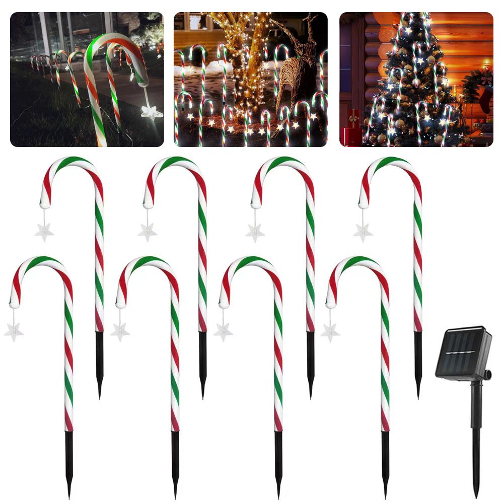 5 - In - 1 Red & Green Solar - Powered Candy Cane Lights With Snowflake Ornaments, Christmas Decor For Outdoor Yard P2G6