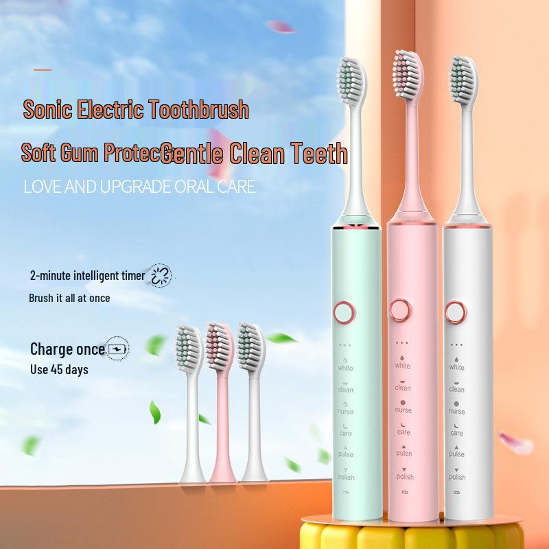 Rechargeable Sonic Electric Toothbrush for Men and Women - Adult Model, Soft Bristles, Waterproof, Long Battery Life.