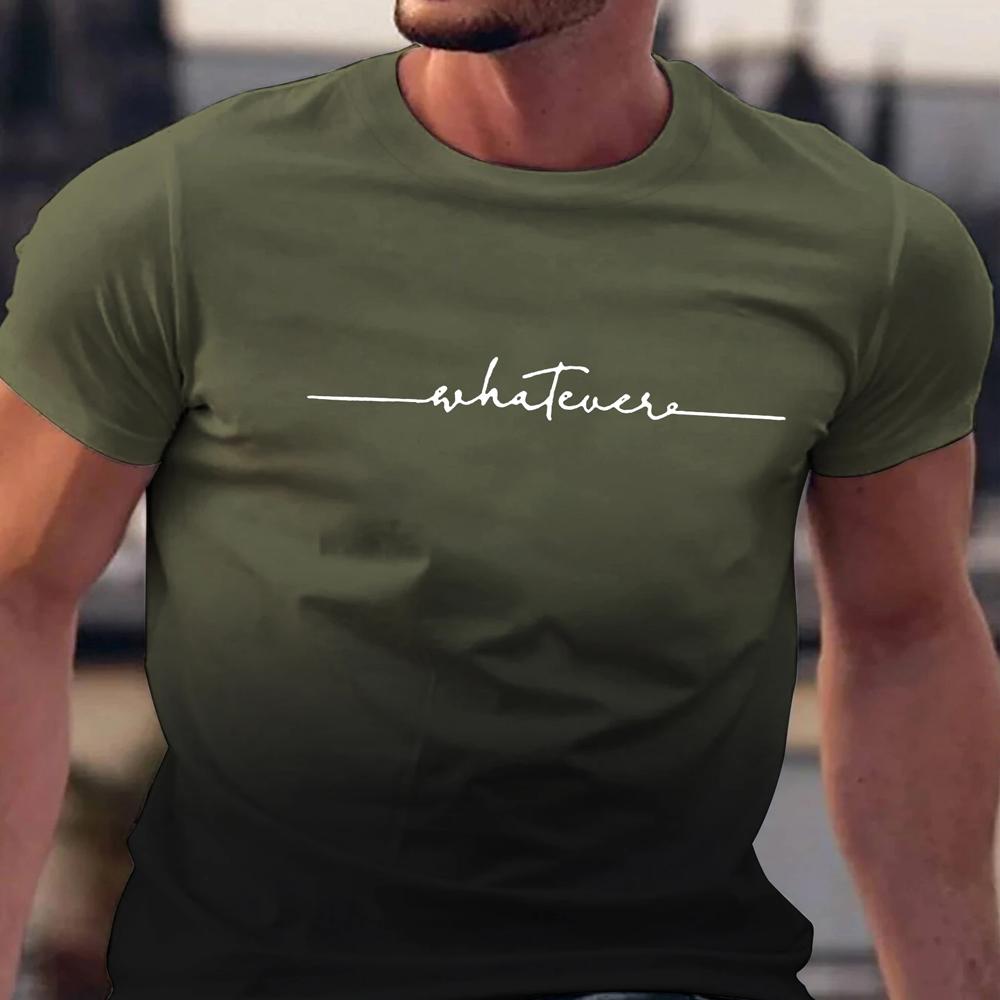 Male Gradient T Shirts Summer Men's Clothes Whatever Letter Short Sleeve Men Trend Products Sports Top Gym Tee Quick Dry T-Shirt