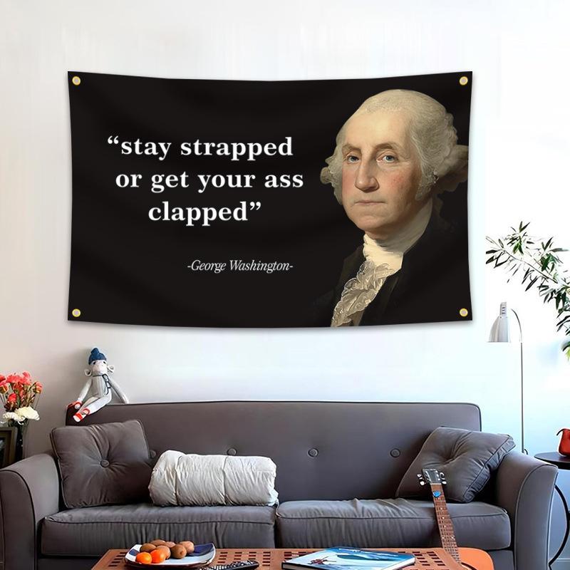 George Washington Fun Quotes Tapestry, Vintage President Portrait Wall Hanging, Patriotic Aesthetic Decor for Bar Home