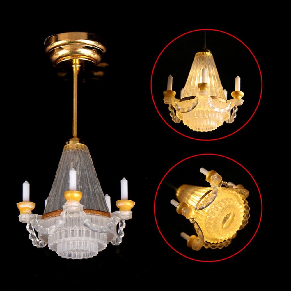 Mini Dollhouse Colored Glass Lamp 1:12 Ceiling Lamp Chandelier Doll House Accessories 5