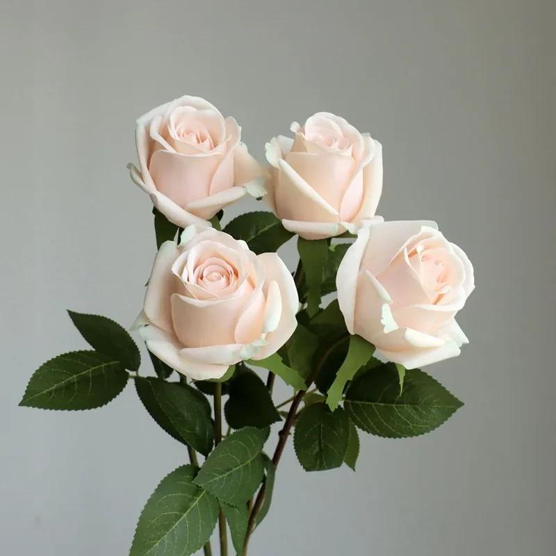 5 ks Květiny umělé na dotek růže svatební kytice svatební dekorace latexové růže dárek na Valentýna párty domov falešná růže květinová