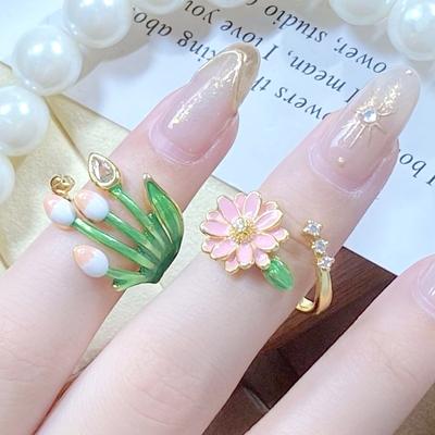 Mori Small Fresh Tulip Small Daisy Open Ring Fashionable And Elegant Niche Light Luxury Enamel Flower Ring Female