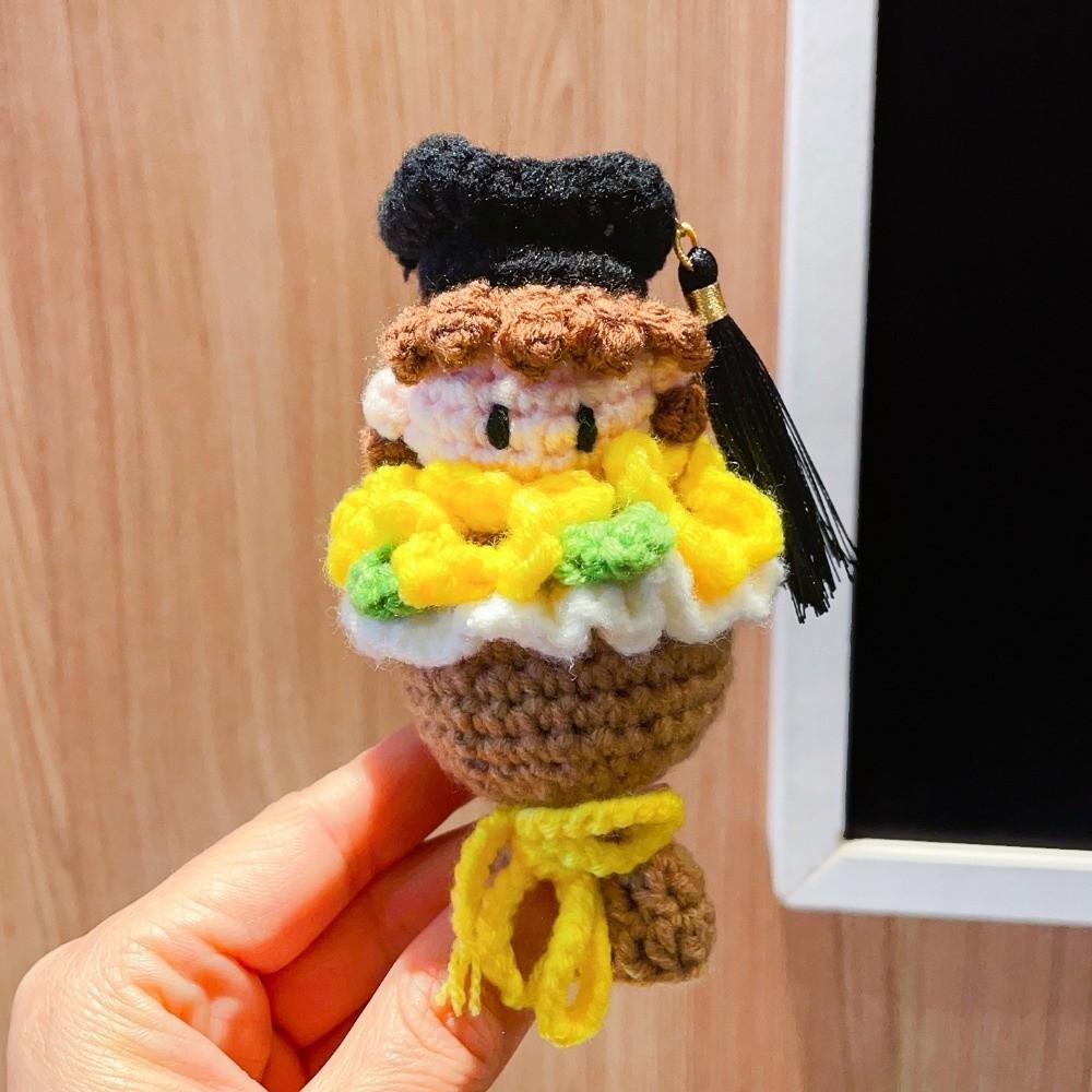 13cm Crochet Bouquet Cute Doctor Hat Bouquet Doll Knitted Graduation Doll  Students Gift