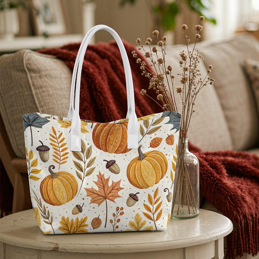 Autumn Pumpkin Print Large Capacity Casual Shoulder Tote Bag for Daily Use