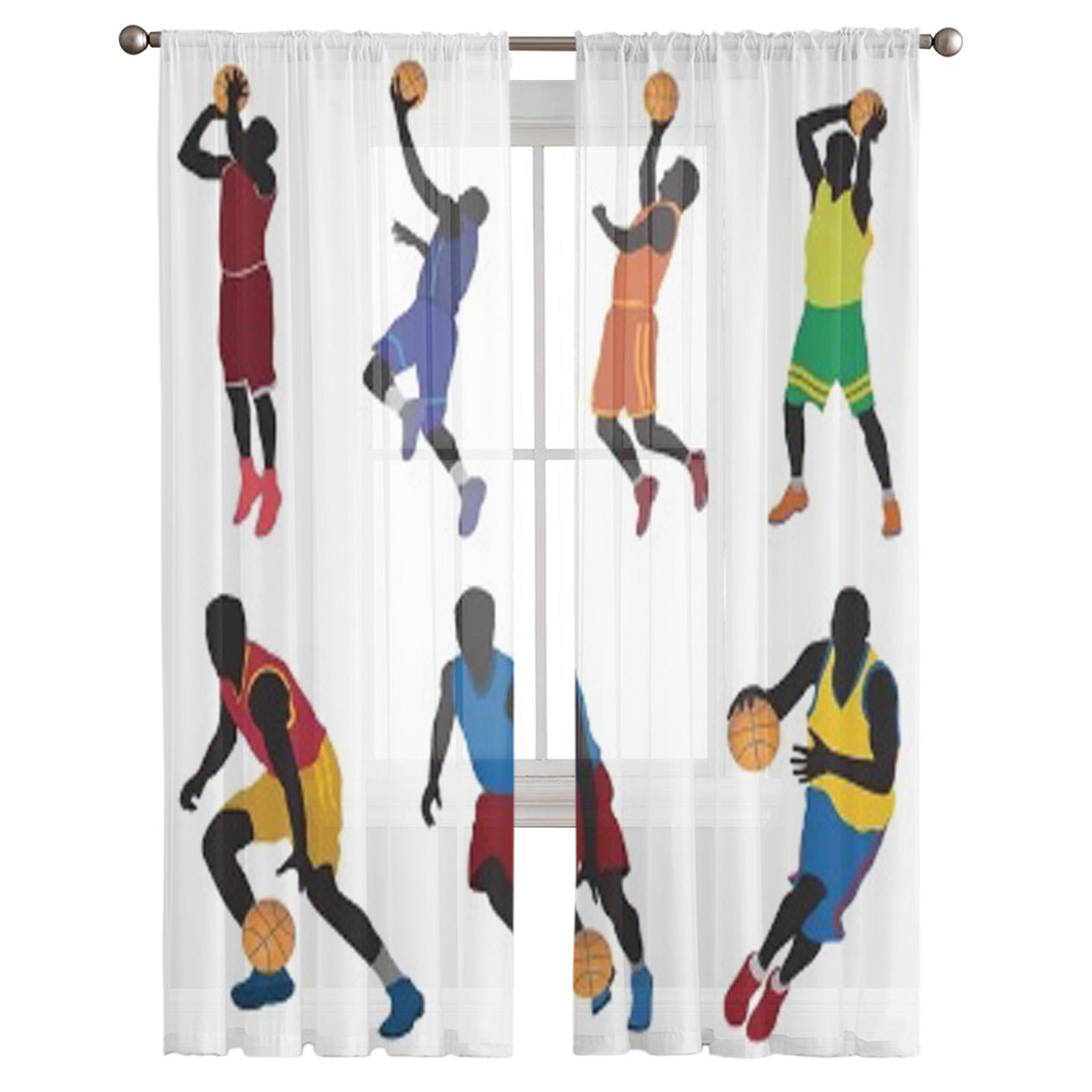 Тюлевые прозрачные шторы с баскетболистами для украшения гостиной — фото 2