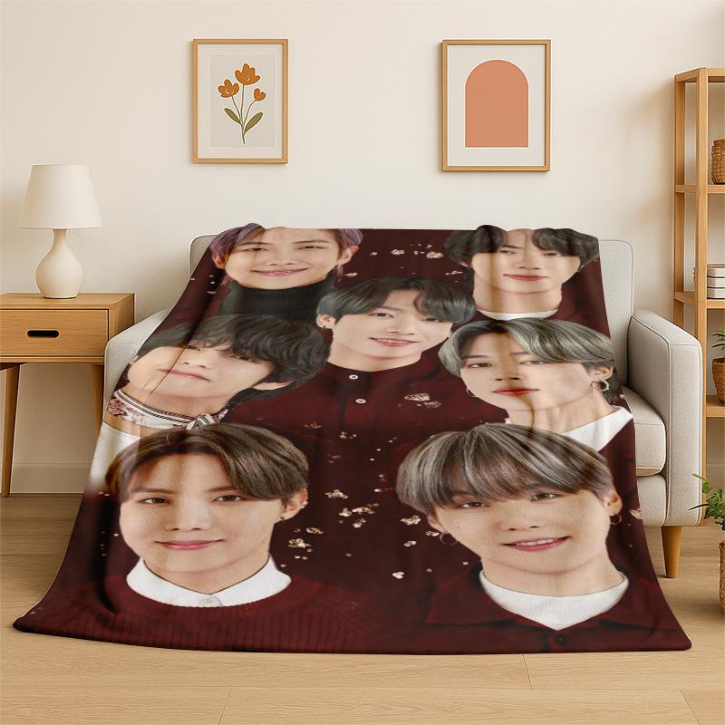Kpop BBTS Fashion Group Star Flannel Blanket Soft Warm Throw Blanket for Bedroom Living Room Bed Travel Camping Picnic Gift