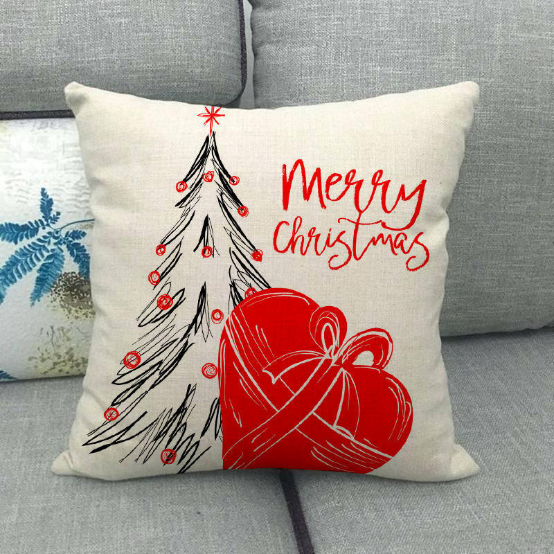 Home Decor Merry Christmas Pattern Throw Pillow Covers Pattern Cushion Cover Suitable for Sofa Bedroom Car Pillow Cover