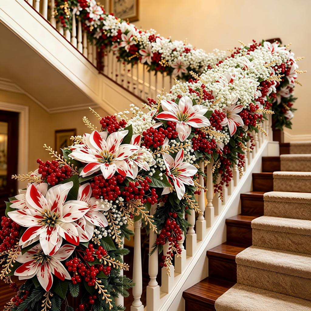 14/22PC Set Christmas Poinsettia Flower Bouquet Red White Berry Poinsettia for Fireplaces Stair Railings Christmas Dining Table