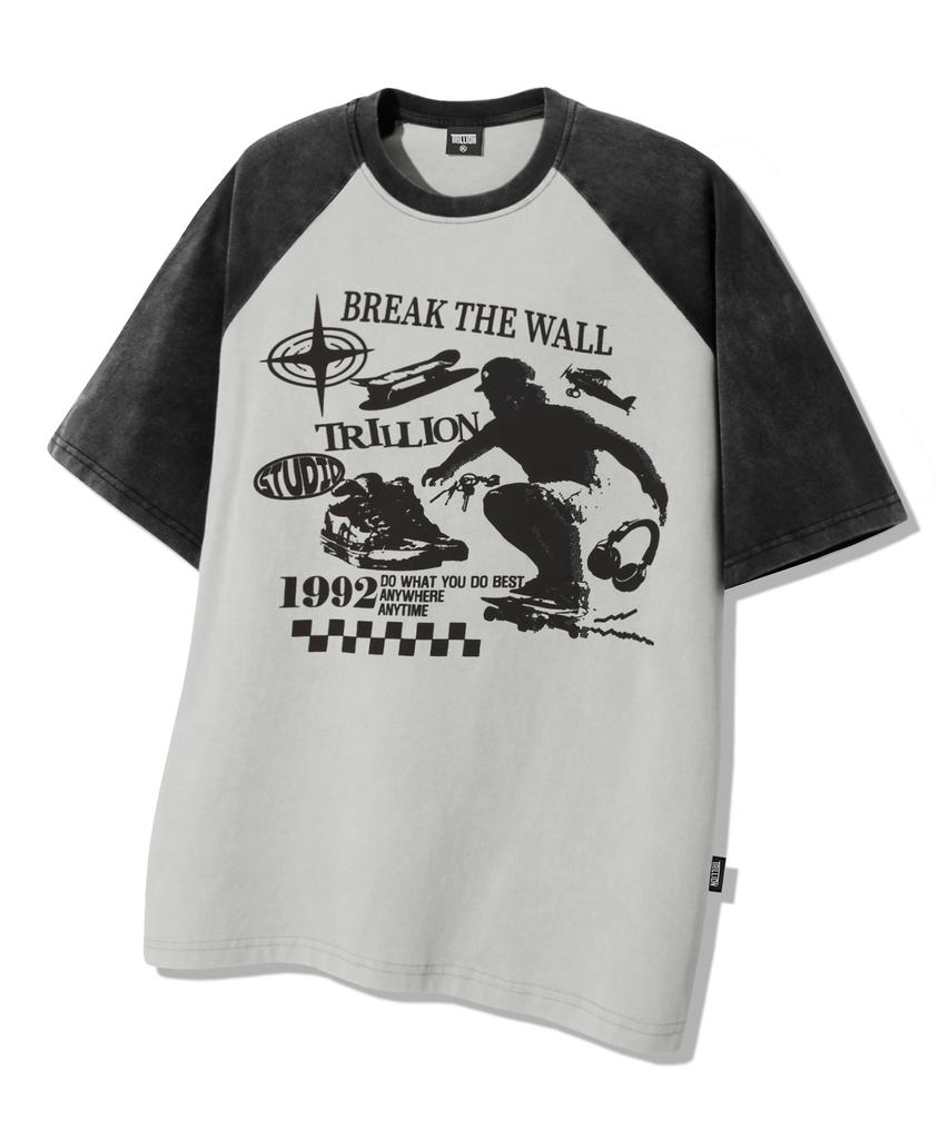 TRILLION Skateboard Pigment Graphic Raglan Short Sleeve_Charcoal