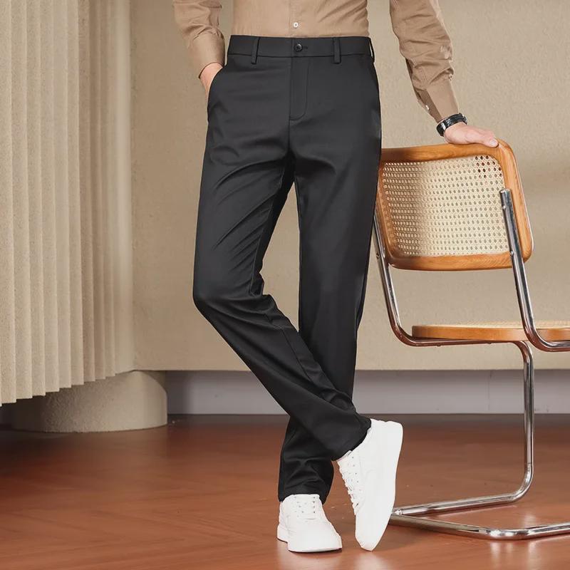Herren Business Casual Maulbeerseide Hose: Neu, Locker geschnitten, Knitterarm, Elastisch, Dick, Gerades Bein für Herbst/Winter.