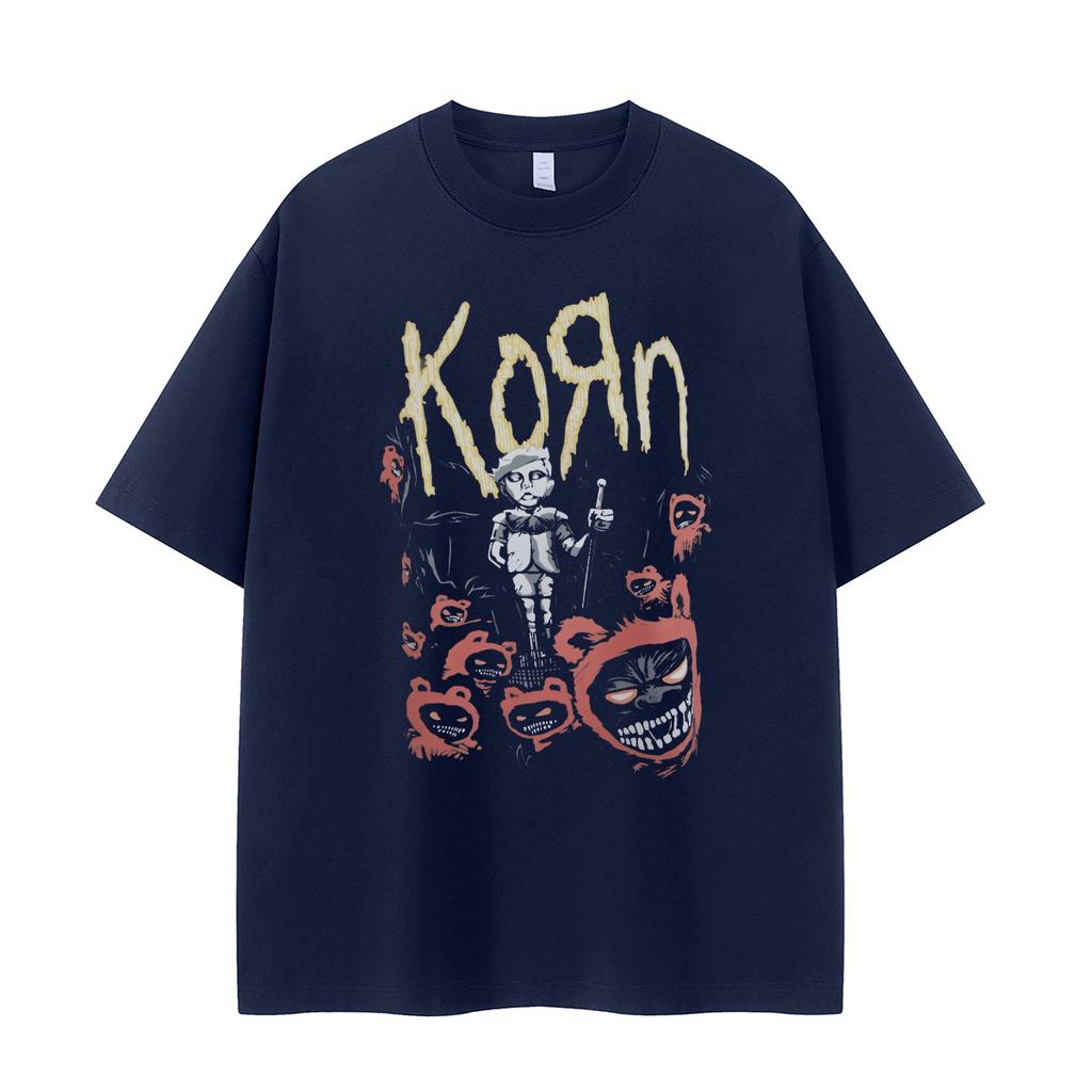 KORN Band Retro American Street Metal Design Relaxed Pure Cotton Roundneck Rock Shortsleeved Tshirt