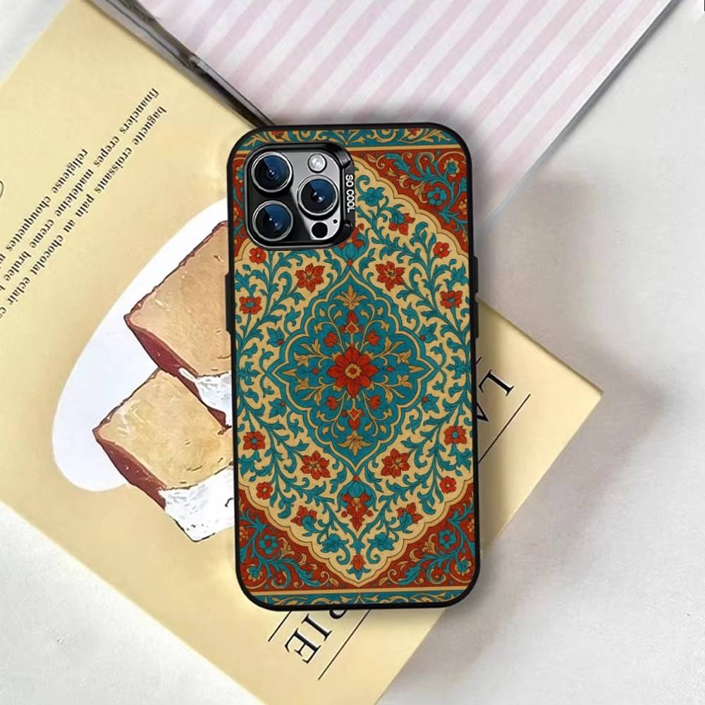 Persian Carpet Floral Pattern Phone Case For iPhone 17,16,15,14,13,12,11 Plus,Pro Max,XS,Colorful Silver Phone case Funda Cover