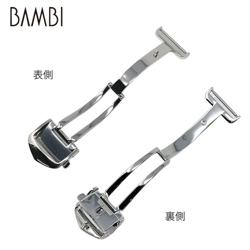 belt 12mm watch band replacement stainless steel Bambi silver D-buckle tri-fold